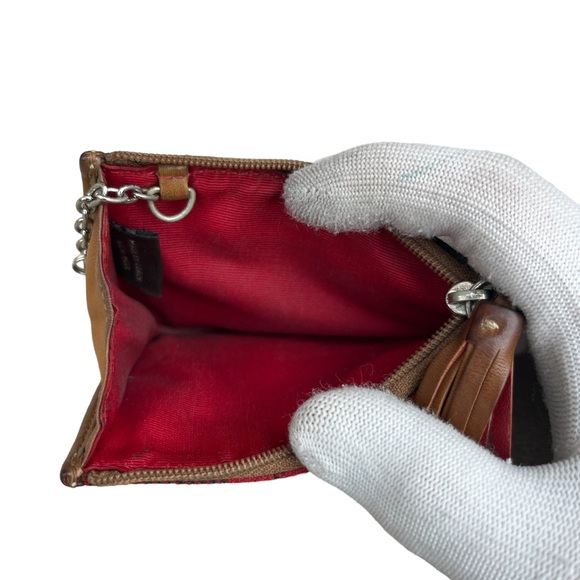 Coach Red Wool Coin Pouch Tan Leather Trim Used Condition Keychain Coin pouch - Picture 4 of 7